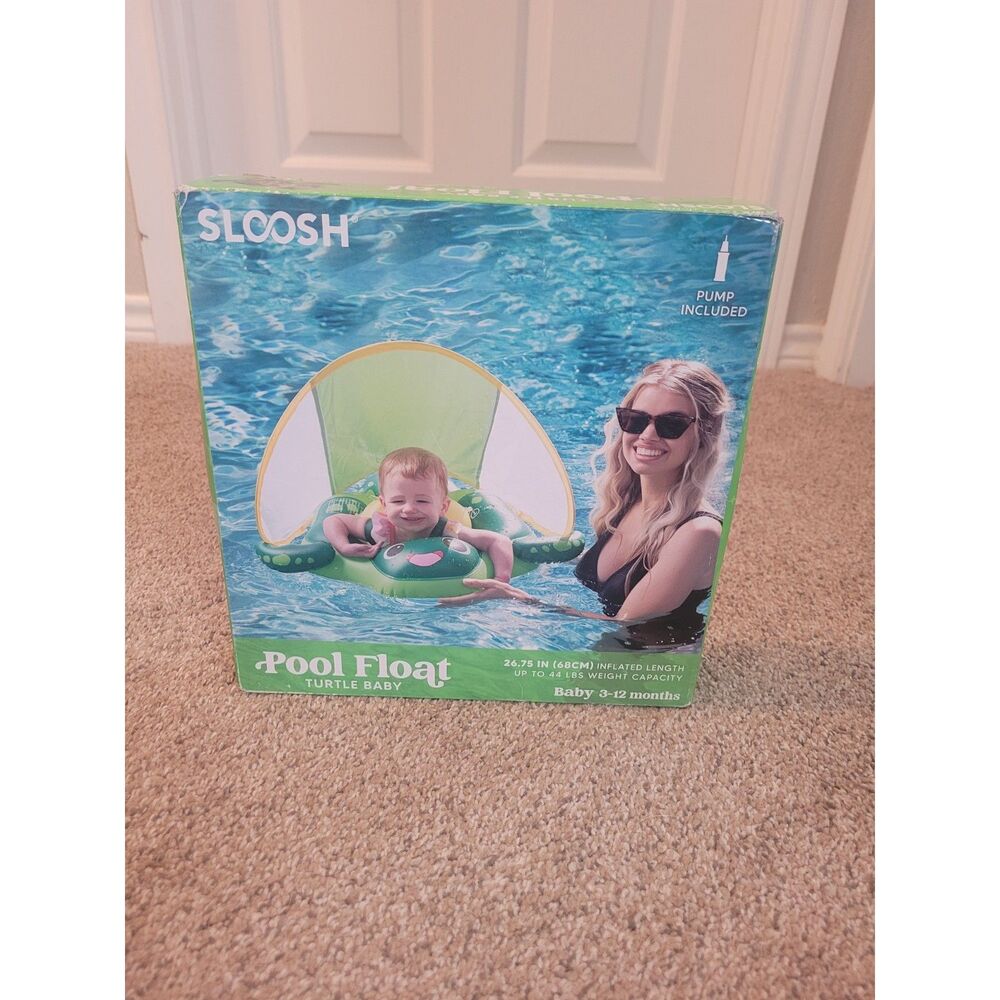 Sloosh Sea Turtle Baby Pool Float w/ Sun Canopy & Pump New Sealed 3-12 Months